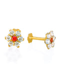 21k Gold Earrings Red & White CZ 8x4.5mm