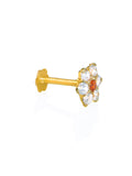 21k Gold Nose Pin Red & White CZ 8x4.5mm - SANZ Australia