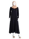 Classic Black Single Layer Abaya with Purple Hem - SANZ Australia