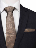 Caramel Brown Paisley pattern Tie Set