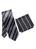 Grey & Purple Stripe Classic Tie Set - SANZ Australia