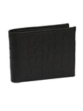 Men's Leather Wallet Bifold Black Crocodile Print